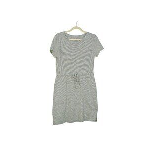 Chicos Zenergy Green White Striped Side Pocket Short Sleeve T Shirt Dress Sz 4/6